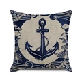 Housse de coussin ancre marine et cordage sur tissu en lin et coton beige - 45x45cm / Style Ancre Nautique Marine (21)