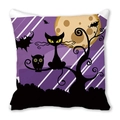 Halloween Kissenbezug mit schwarzer Katze Eule und Mond Grafik auf weißem Pfirsichhautstoff - Schwarze Katze Eule Vollmond-Stil (21)