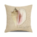 Square cushion cover with watercolor Queen Conch shell print and vintage linen texture - 18x18 Inch / Queen Conch Illustration Style (24)