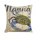 Nautical square pillow cover featuring a blue crab design on a vintage wood background - Vintage Blue Crab Style
