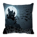 Halloween decorative pillow case with black cat bats and castle under a full moon - Full Moon Castle Bats Style (22)