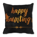 Halloween black peach skin cushion cover with orange glitter Happy Haunting text - Happy Haunting Slogan Style (ZT360-16)