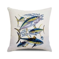 Square cushion cover featuring colorful tuna fish art on premium linen texture fabric - Colorful Tuna School Illustration (28)