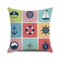 Square nautical pillow cover featuring colorful watercolor anchor and sailboat motifs - Five Color Collage Cartoon Nautical Style (20)