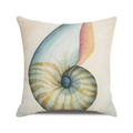 Square cotton linen pillow cover with watercolor nautilus shell print in soft pastel tones - 18x18 Inch / Watercolor Nautilus Style (25)