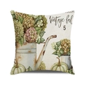 Square fall cushion cover with vintage pumpkin, watering can, and hydrangea floral print - 18x18 Inch / Vintage Fall Hydrangea Pumpkin / 22