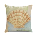 Watercolor sea shell cushion cover made of rustic linen with Unwind text design - 18x18 Inch / Beige Shell Unwind Style (26)