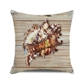 Square linen pillow cover featuring a realistic seashell print on a wood texture background - 18x18 Inch / Style 25-Wood Grain Conch