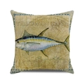 Square cushion cover with yellowfin tuna print on vintage nautical map background - Vintage Map Yellowfin Tuna Pattern (29)