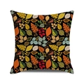 Square autumn leaf pillow case with colorful foliage and berries on black fabric - 18x18 Inch / Autumn Print on Black Background(16)