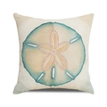 Square linen cushion cover featuring nautical sand dollar and starfish art prints - 18x18 Inch / Sea Blue Starfish Art Style (26)