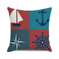 Square cotton linen nautical pillow cover featuring vintage red and blue anchors and wheels - Red Blue Beige White Four Quadrant Nautical Style (21)