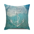 Vintage nautical throw pillow cover with white anchor design on teal linen texture - 45x45cm / Cyan Blue Vintage Anchor Style / 28