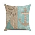 Nautical anchor and ship print cushion cover with rustic blue and brown wood grain design - 18x18 Inch / Style 26-Nautical Patchwork