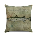Retro barracuda cushion cover with vintage nautical map design on linen fabric - Vintage Nautical Map Barracuda Pattern (30)