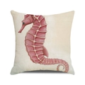 Square linen cushion cover with pink watercolor seahorse print for beach home decor - 18x18 Inch / Gradient Seahorse Style (27)