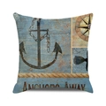 Watercolor nautical anchor cushion cover with retro marine elements on linen texture - 18x18 Inch / Style 27-Anchor Compass