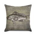 Square cushion cover featuring vintage nautical black sea bass fish illustration - Vintage Black Sea Bass Pattern (31)