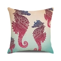 Housse de coussin carrée en lin avec imprimé hippocampe coloré et dégradé de style boho - 45x45cm / Style Artistique Hippocampe Bohème (25)