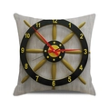 Square nautical pillow case featuring a vintage navy steering wheel clock design - 18x18 Inch / Style 28-Helm Clock
