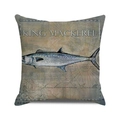Vintage nautical square cushion cover with King Mackerel illustration and map details - Vintage King Mackerel Illustration Pattern (32)