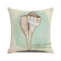 Watercolor lightning whelk seashell pattern on a blue and white linen cushion cover - 18x18 Inch / Whelk Lake Blue Smudge Style (29)