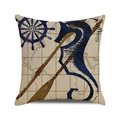 Housse de coussin beige carrée avec motif d'hippocampe bleu marine et gouvernail - 45x45cm / Style Carte Boussole Hippocampe Nautique (26)