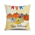 Square Halloween cushion cover with watercolor pumpkins and Happy Halloween print - 18x18 Inch / Happy Halloween Watercolor / 26