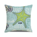 Starfish and shells ocean theme cushion cover in light blue linen fabric - Light Blue Ocean Text Style