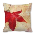 Detail view of cotton linen pillow cover featuring a large red maple leaf and autumn texture - Vintage Artistic Red Maple Style (4) / 18x18 Inch / 4
