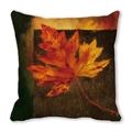 Close-up of fall maple leaf oil painting print on square peach skin cushion cover - 6