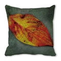 Detailed texture of peach skin fabric with realistic autumn leaf print on square cushion - 7