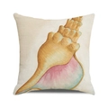 Square watercolor conch shell cushion cover on textured beige cotton linen fabric - 18x18 Inch / Watercolor Hand-painted Conch Style (30)