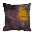 Macro detail of watercolor ginkgo leaves printed on textured fall cushion cover - 8