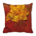 Deep red square cushion cover with golden ginkgo leaf watercolor pattern for Thanksgiving - 9