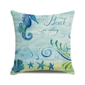 Housse de coussin avec hippocampe à l'aquarelle et texte Beach is calling imprimé - 45x45cm / Style Hippocampe Bleu Violet et Étoile de Mer (27)
