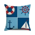 Square nautical cushion cover with navy blue anchor, steering wheel and sailboat icons - Dark Blue Sky Red Beige Four Quadrant Style (25)
