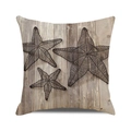 Vintage linen cushion cover featuring three dark starfish on a rustic wood texture - 18x18 Inch / Style 30-Black Starfish Plank