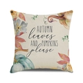 Watercolor pumpkin and autumn leaves cushion cover in beige linen for fall home decor - 18x18 Inch / Autumn Leaves Blue Gray Pumpkin / 28