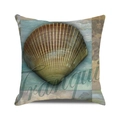 Watercolour ocean seashell cushion cover with Tranquil text art print on square pillow - 18x18 Inch / Dark Brown Striped Shell Tranquil Style (32)
