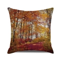 Detail of square pillowcase featuring golden forest and autumn leaves path landscape - Golden Forest Path Style (4)