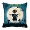 Halloween throw pillow cover featuring scarecrow, full moon, and bats in deep blue - Pumpkin Scarecrow Spider Web Style (29)