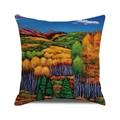Detailed weave texture of autumn forest landscape oil painting on square cushion cover - Purple Mountains Forest Style (5) / 45x45cm