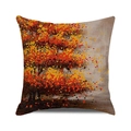 Detail of artistic autumn tree oil painting texture on linen blend cushion cover - Bright Orange Abstract Forest Style (9) / 45x45cm