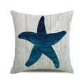 Linen cushion cover with dark blue starfish print and vintage wood grain background - Vintage Starfish Wood Grain Style