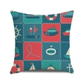 Square nautical pillow cover featuring vintage anchor sailboat and compass collage design - Cyan Blue Red Collage Nautical Style (26)