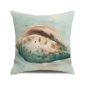 Watercolor sea snail shell print on square linen texture decorative sofa cushion cover - 18x18 Inch / Teal & Brown Watercolor Shell Style (33)