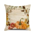 Watercolor pumpkin and autumn leaf wreath printed on a linen square cushion cover - 18x18 Inch / Harvest Pumpkin Wreath Watercolor / 29