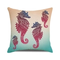 Housse de coussin à motif hippocampe aquarelle sur tissu en lin beige - 45x45cm / Style Dégradé Artistique Hippocampe (29)