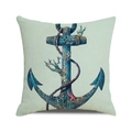 Vintage nautical anchor cushion cover with starfish on light green linen fabric - 18x18 Inch / Light Green Coral Red Starfish Anchor Style (35)